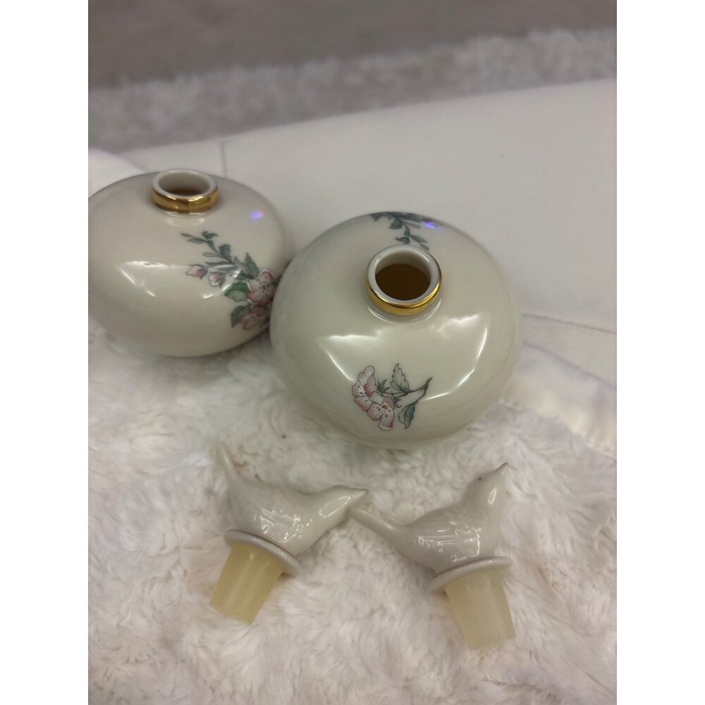 Lenox Serenade™ Porcelain Perfume Bottles  Pair Bird Stoppers, 24k Gold Trim,USA - Picture 8 of 15